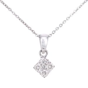 Diamant L’Eternel Womens 9ct White Gold Diamond Square Cluster Pendant Necklace of Length 46cm – One Size