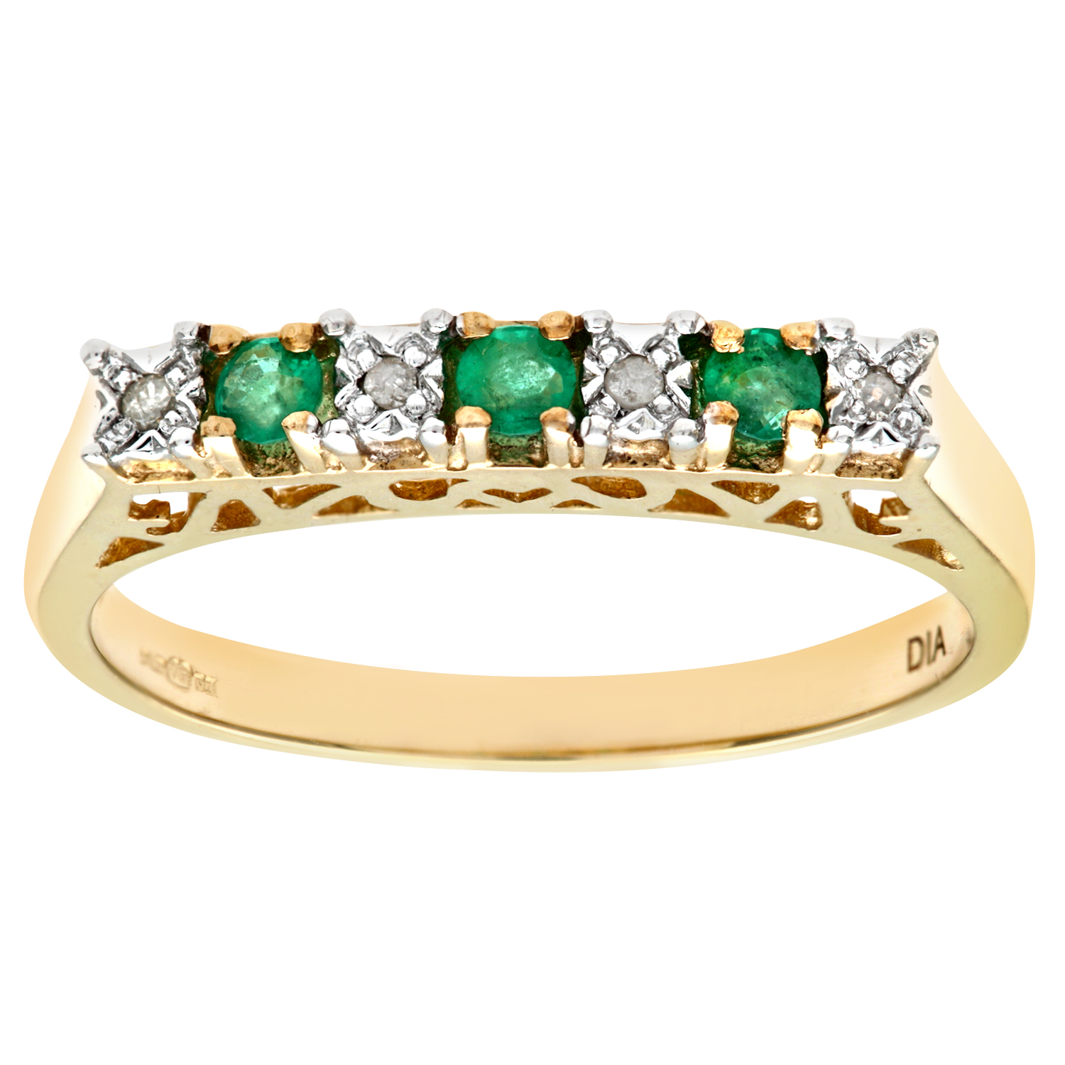 Diamant L'Eternel Womens 9ct Yellow Gold Diamond and Emerald 7 Stone Eternity Ladies Ring - Size I