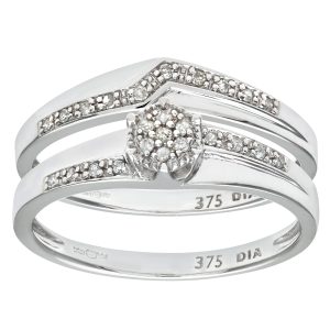 Diamant L’Eternel Womens 9ct White Gold 0.12ct Diamond Wishbone Bridal Set Crossover Ring – Size K