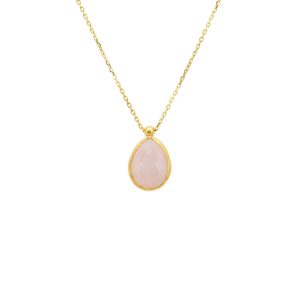 Latelita Womens Petite Drop Necklace Gold Rose Quartz – Pink Sterling Silver – One Size