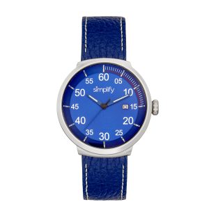 Simplify Unisex The 7100 Leather-Band Watch w/Date – Blue Stainless Steel – One Size