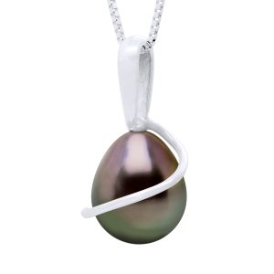 Ateliers Saint Germain Womens Beaded Pendant with Retour White Gold 375 and Real Cultured Tahiti Pearl Pear 8-9 mm – One Size