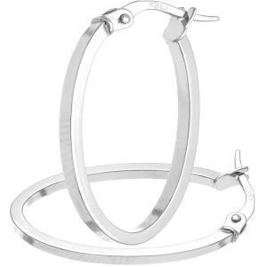 Diamant L’Eternel Womens 9ct White Gold Large Classic Square Tubed Oval Hoop Earrings – One Size