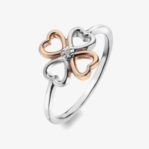 Hot Diamonds Lucky In Love Clover Hearts Two-Tone Ring (O) DR216/O