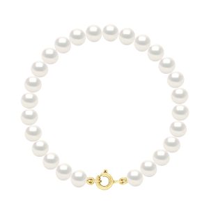 Ateliers Saint Germain Womens Bracelet Gold – Row of Real Freshwater Pearls Semi Round 6-7 mm – White – One Size
