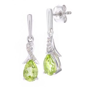 Diamant L’Eternel Womens 9ct White Gold 0.94ct Peridot and 0.04ct Diamond Earrings – One Size