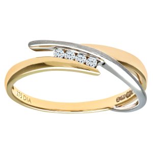 Diamant L’Eternel Womens Ladies 9ct Yellow and White Gold Diamond Crossover Ring – Size O