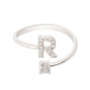 Latelita Womens Initial Ring Silver R Sterling Silver – One Size