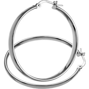 Diamant L’Eternel Womens 9ct White Gold Dome Tube Fine Hoop Earrings of 30mm Diameter – One Size