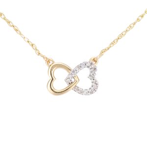 Diamant L’Eternel Womens 9ct Yellow Gold Diamond Linked Hearts Pendant Necklet of Length 42cm – One Size
