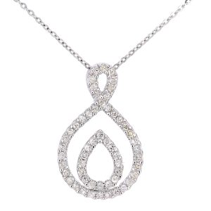 Diamant L’Eternel Womens 9ct White Gold Diamond Twist Teardrop Design Pendant Necklace of Length 46cm – One Size