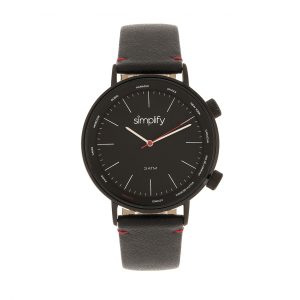 Simplify Unisex The 3300 Leather-Band Watch – Black Stainless Steel – One Size