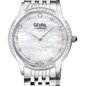 Gevril WoMens Airolo 13241B Swiss Quartz Diamond White MOP Dial Watch – Silver – One Measurement
