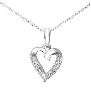 Diamant L’Eternel Womens 9ct White Gold Diamond Heart Pendant and Chain of 46cm – One Size