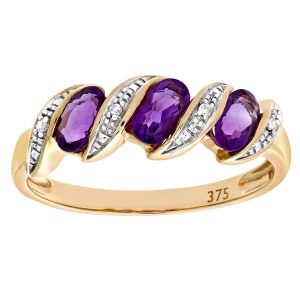 Diamant L’Eternel Womens 9ct Yellow Gold Diamond and Amethyst Eternity Ladies Ring 9ct Gold – Size M