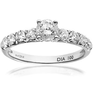 Diamant L’Eternel Womens 18ct White Gold 1ct Certified Diamonds Shoulder Set Engagement Ring – Size K