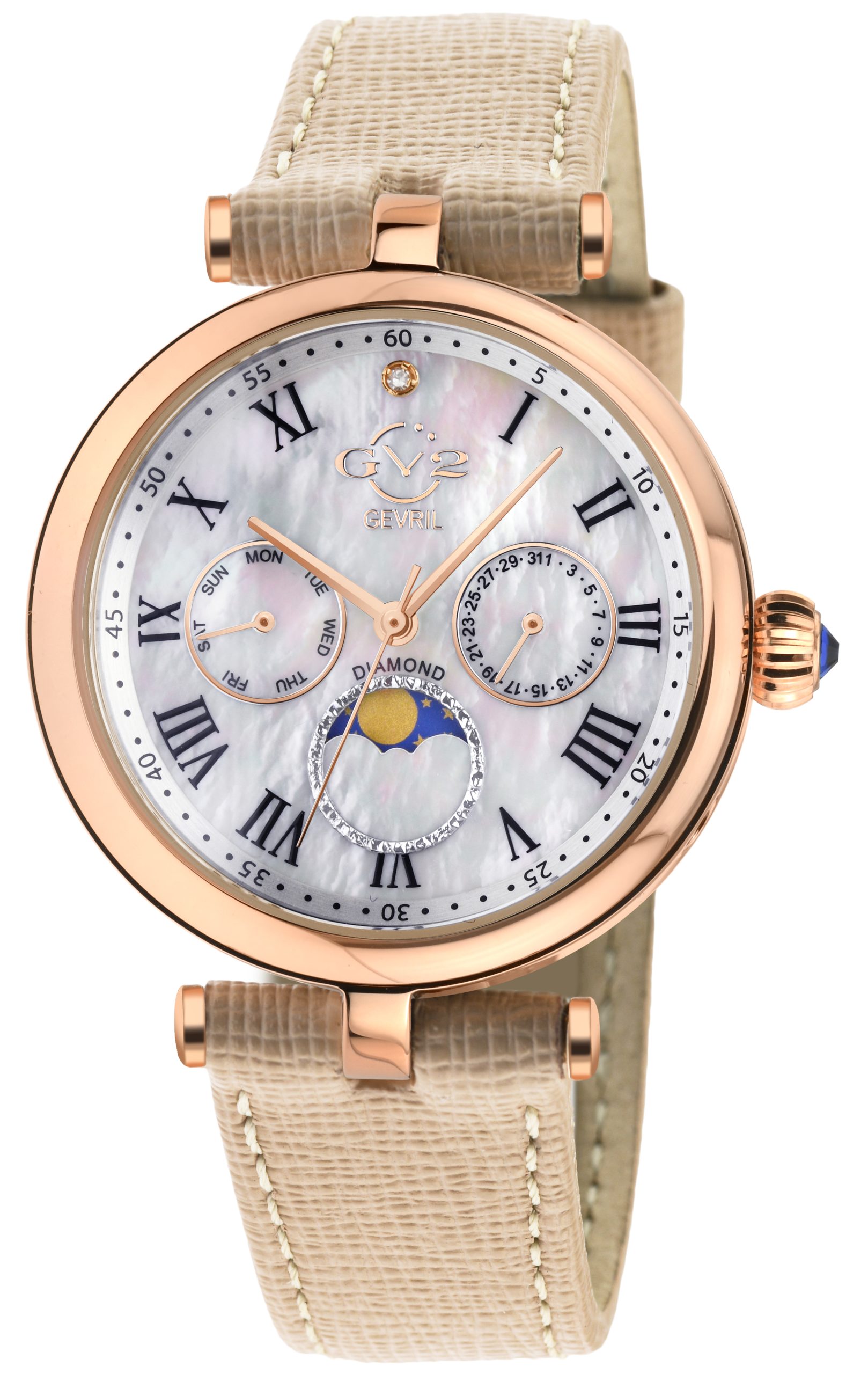 Gevril Womens GV2 Florence Mom of Pearl Dial 12514.L Swiss Quartz Watch - Tan - One Measurement
