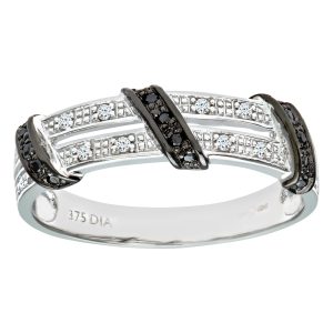 Diamant L’Eternel Womens 9ct White Gold Black Diamond Twist Ribbon Eternity Ring – Size M