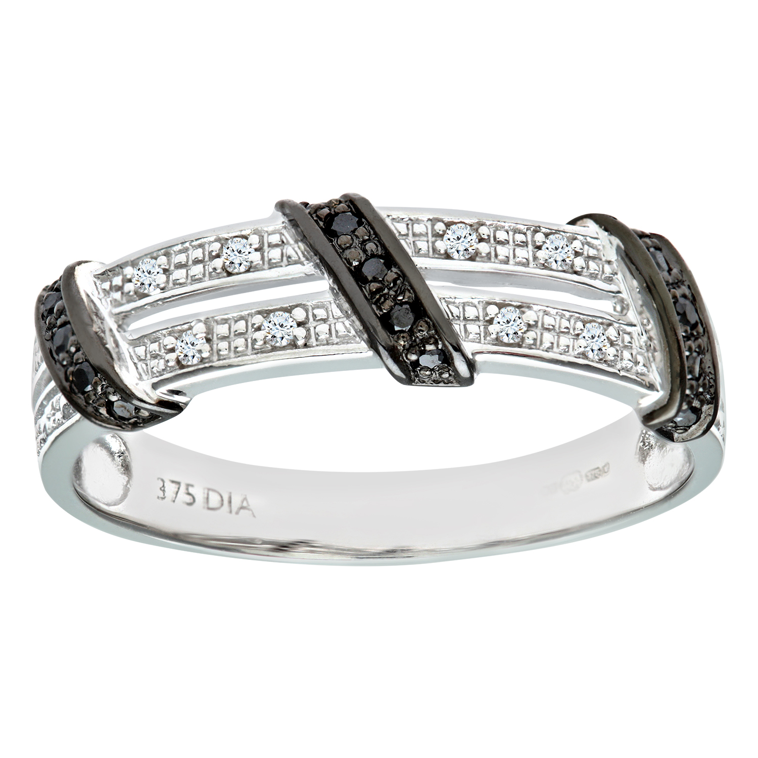 Diamant L'Eternel Womens 9ct White Gold Black Diamond Twist Ribbon Eternity Ring - Size N