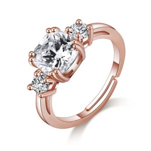 Rose Gold Plated Adjustable 3 Stone Ring Created with Zircondia® Crystals