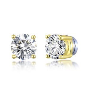Males’s Gold Plated Spherical Magnetic Clip On Stud Earrings Created with Zircondia® Crystals