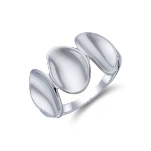 Silver Concave Pebble Drop Ring