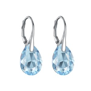 Sterling Silver Aquamarine Drop Earrings Created with Zircondia® Crystals