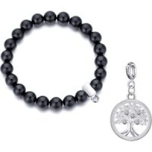 Black Onyx Gemstone Stretch Bracelet with Attraction Created with Zircondia® Crystals