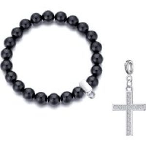 Black Onyx Gemstone Stretch Bracelet with Appeal Created with Zircondia® Crystals