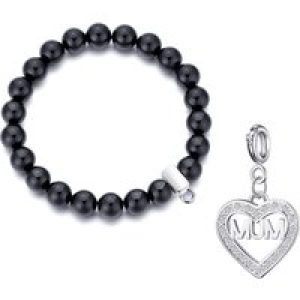 Black Onyx Gemstone Stretch Bracelet with Appeal Created with Zircondia® Crystals