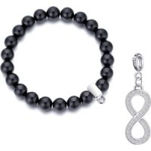 Black Onyx Gemstone Stretch Bracelet with Appeal Created with Zircondia® Crystals