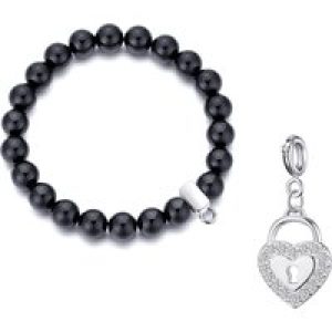 Black Onyx Gemstone Stretch Bracelet with Attraction Created with Zircondia® Crystals