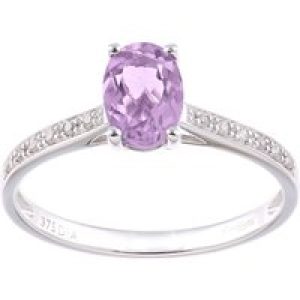 Diamant L’Eternel Womens 9ct White Gold 0.82ct Amethyst and 0.05ct Diamond Shoulder Ring – Size K