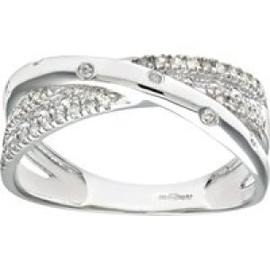 Diamant L’Eternel Womens 9ct White Gold 0.15ct Triple Row Diamond Crossover Ring – Size K