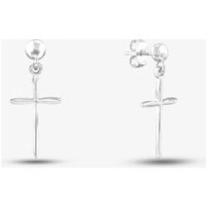 Silver Plain Cross Dropper Stud Earrings SE05581A