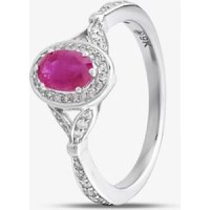 9ct White Gold Oval Cut Ruby & Brilliant Cut Diamond Shoulder Set Halo Ring 30978/70-10 N