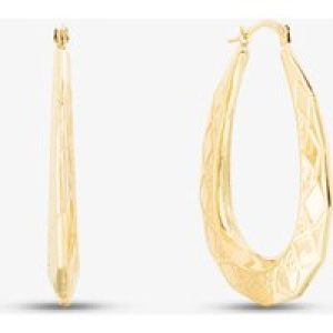 9ct Yellow Gold Large Patterned Creoles Hoop Earrings UER101Y