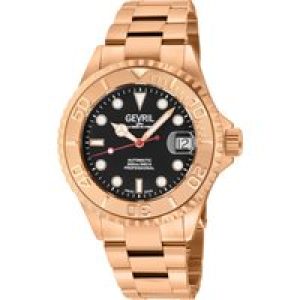 Gevril Mens Wall Street 4757B Swiss Automatic Sellita SW200 Black Dial Watch – Rose Gold – One Size