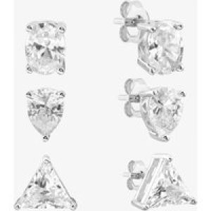 Silver Cubic Zirconia Oval Pear Traingle Set Of Three Stud Earrings OJS0037
