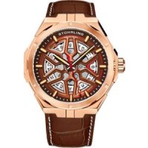 Stührling Mens Brown Gio Swiss Automatic 44mm Skeleton – Rose – One Size