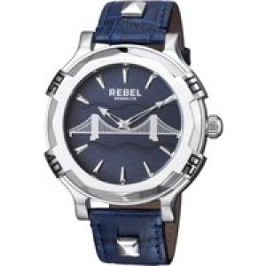 Rebel Mens Brooklyn Bridge Blue Dial Leather Watch – One Size