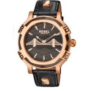 Rebel Mens Brooklyn Bridge Black Dial Leather Watch Stainless Steel – One Size