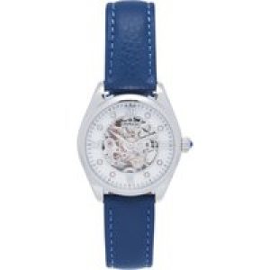 Empress Womens Magnolia Automatic MOP Skeleton Dial Leather-Band Watch – Blue Stainless Steel – One Size