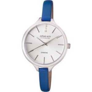 Johan Eric : herlev slim WoMens silver watch – Blue Leather – One Size