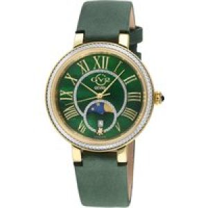Gv2 WoMens Genoa SS IP Gold Case, Green MOP Dial, Authentic Handmade Ion Suede Leather Strap – One Size