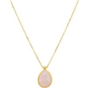 Latelita Womens Petite Drop Necklace Gold Rose Quartz – Pink Sterling Silver – One Size