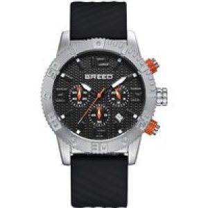 Breed Mens Double Agent Chronograph Watch with Date – Black & Silver Stainless Steel – One Size