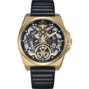 Heritor Automatic Mens Romero Leather-Band Watch – Black/Gold Stainless Steel – One Size
