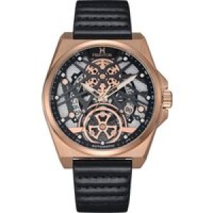 Heritor Automatic Mens Romero Leather-Band Watch – Black & Rose Gold Stainless Steel – One Size