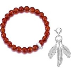 Faceted Carnelian Gemstone Stretch Bracelet with Charm Created with Zircondia® Crystals
